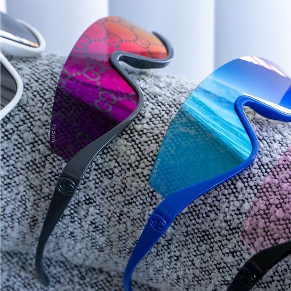 NEW Gucci GG1650S 009 Grey Red Mirror Logo Unisex Shield Mask Sunglasses - Picture 9 of 9